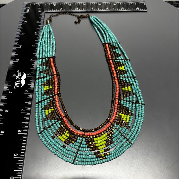 Boho Seed Bead Bib Necklace Multicolor Tribal Adjustable Statement Collar - Picture 8 of 12
